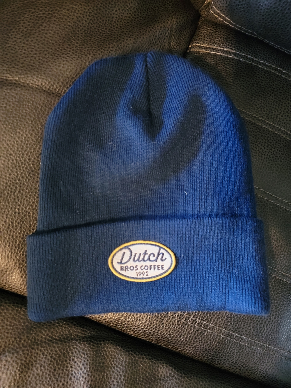 Dutch Bros Blue Knit Beanie with Yellow-Trim Patch